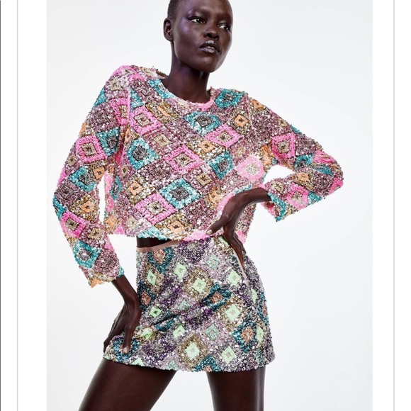 Zara | Tops | Zara Multicolored Sequin Sweater Top | Poshmark